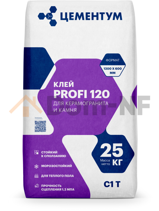Клей для плитки, керамогранита и камня (С1 T) PROFI 120  Цементум (25 кг)